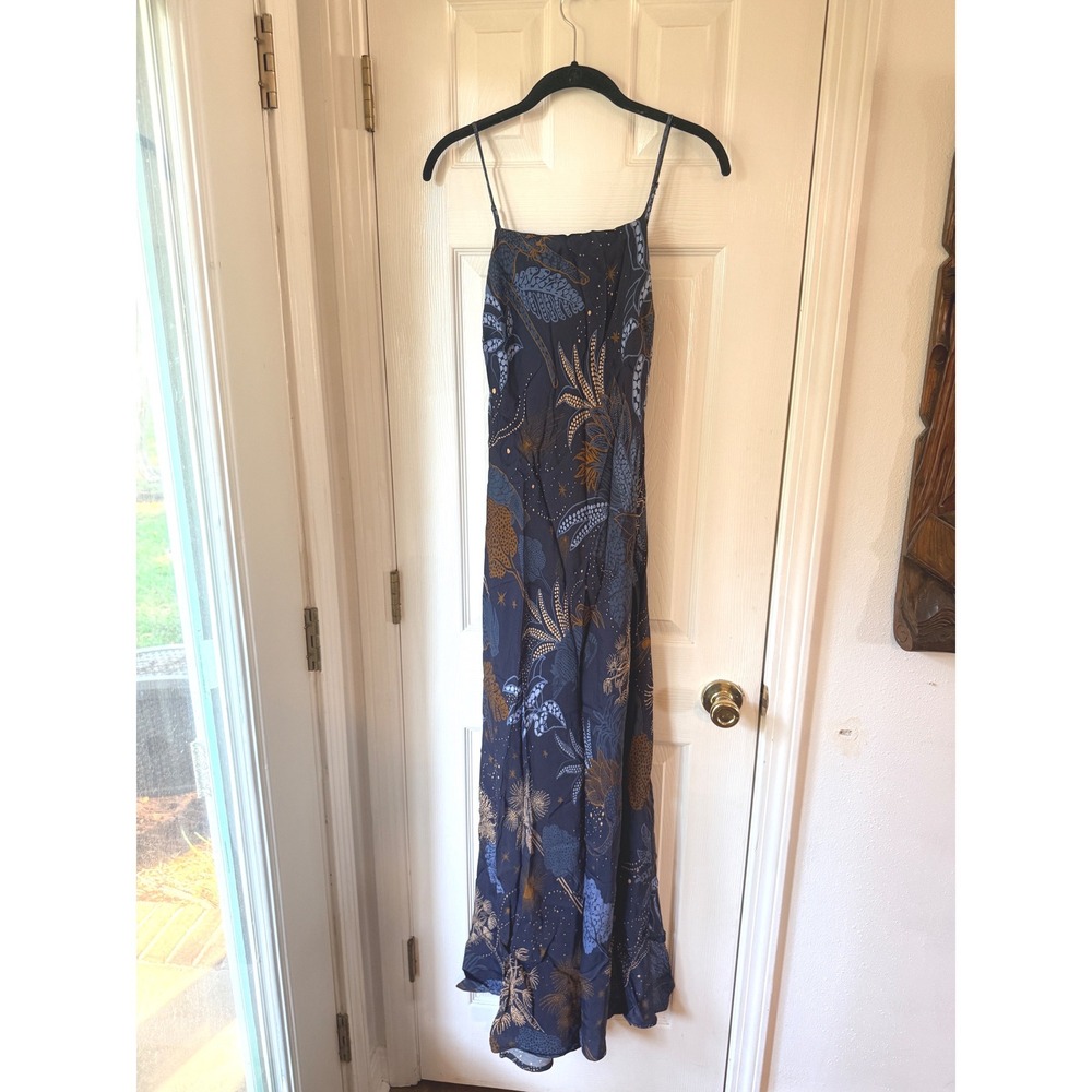 Farm Rio Navy Blue Armadillo Forest Celestial Maxi Dress Small